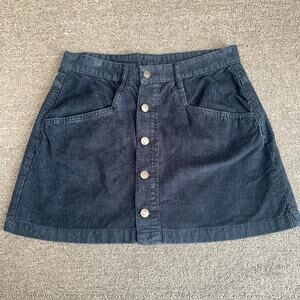 Free People Corduroy Mini Skirt Womens 10/14 Navy Blue Cotton Button Front